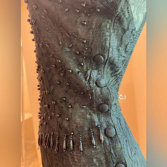 VTG  Y2K JASMINE BY KVM  Black Lace sheer Gothic Maxi Dress Beaded Trim Flapper - Picture 3 of 17